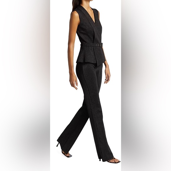 Chiara Boni Black shimmery Belted Flare Jumpsuit, US8 - Picture 3 of 12